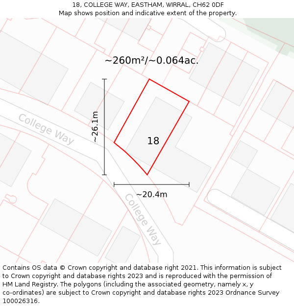 18, COLLEGE WAY, EASTHAM, WIRRAL, CH62 0DF: Plot and title map