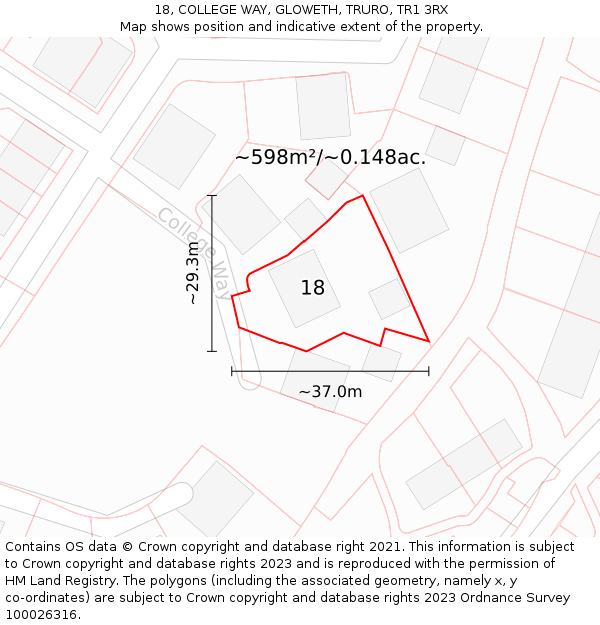 18, COLLEGE WAY, GLOWETH, TRURO, TR1 3RX: Plot and title map