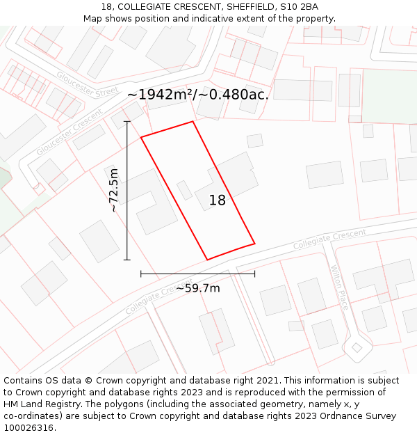 18, COLLEGIATE CRESCENT, SHEFFIELD, S10 2BA: Plot and title map