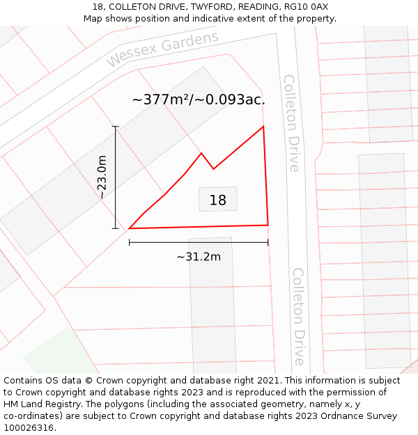 18, COLLETON DRIVE, TWYFORD, READING, RG10 0AX: Plot and title map