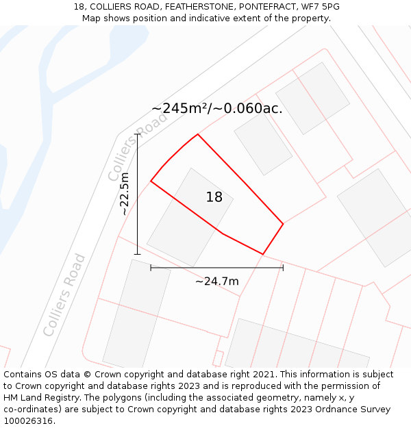 18, COLLIERS ROAD, FEATHERSTONE, PONTEFRACT, WF7 5PG: Plot and title map