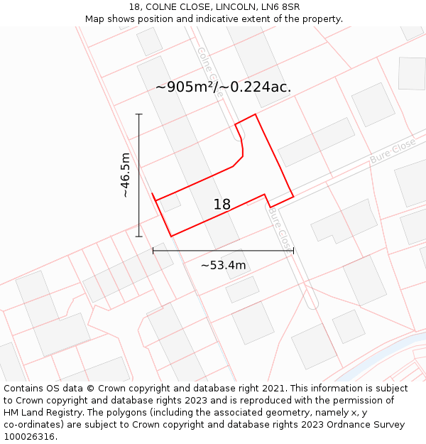 18, COLNE CLOSE, LINCOLN, LN6 8SR: Plot and title map