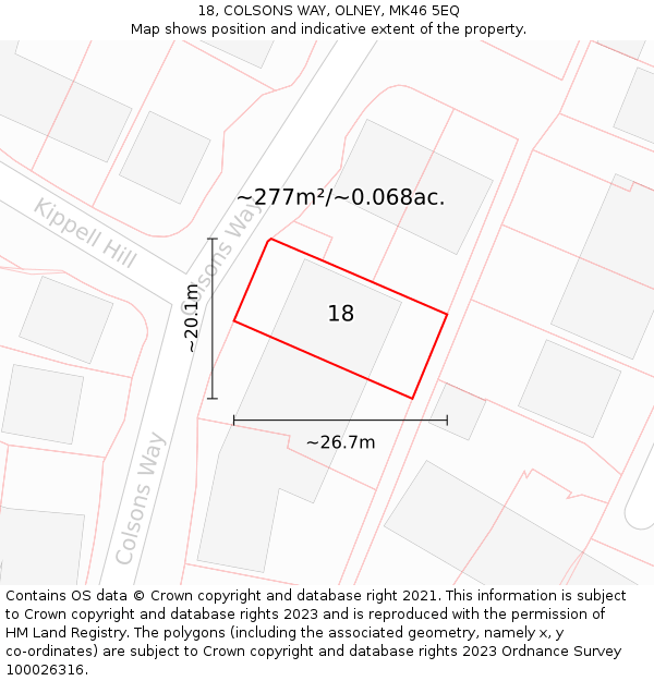 18, COLSONS WAY, OLNEY, MK46 5EQ: Plot and title map