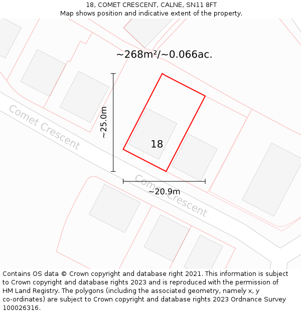 18, COMET CRESCENT, CALNE, SN11 8FT: Plot and title map
