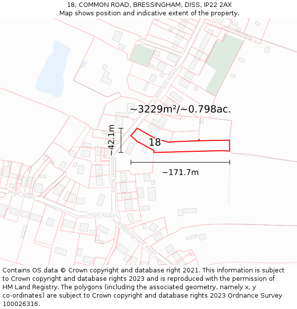 18, COMMON ROAD, BRESSINGHAM, DISS, IP22 2AX: Plot and title map