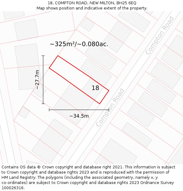 18, COMPTON ROAD, NEW MILTON, BH25 6EQ: Plot and title map