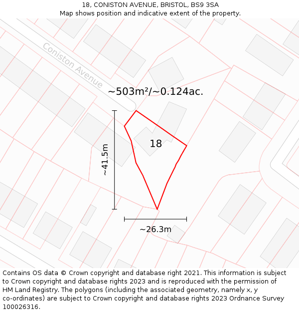 18, CONISTON AVENUE, BRISTOL, BS9 3SA: Plot and title map