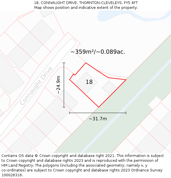 18, CONNAUGHT DRIVE, THORNTON-CLEVELEYS, FY5 4FT: Plot and title map
