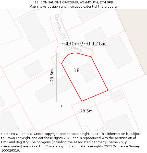 18, CONNAUGHT GARDENS, WEYMOUTH, DT4 9PB: Plot and title map
