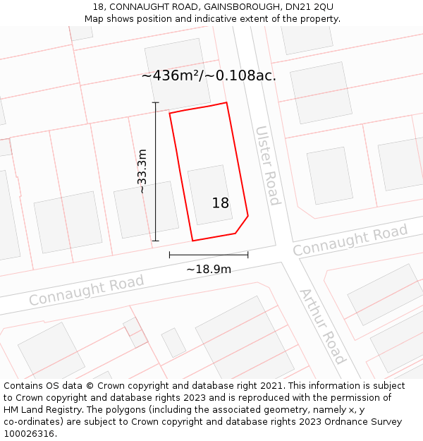 18, CONNAUGHT ROAD, GAINSBOROUGH, DN21 2QU: Plot and title map