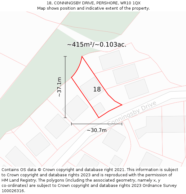 18, CONNINGSBY DRIVE, PERSHORE, WR10 1QX: Plot and title map
