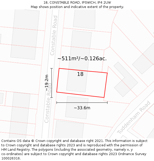 18, CONSTABLE ROAD, IPSWICH, IP4 2UW: Plot and title map