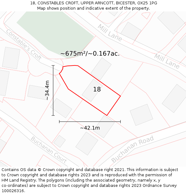 18, CONSTABLES CROFT, UPPER ARNCOTT, BICESTER, OX25 1PG: Plot and title map