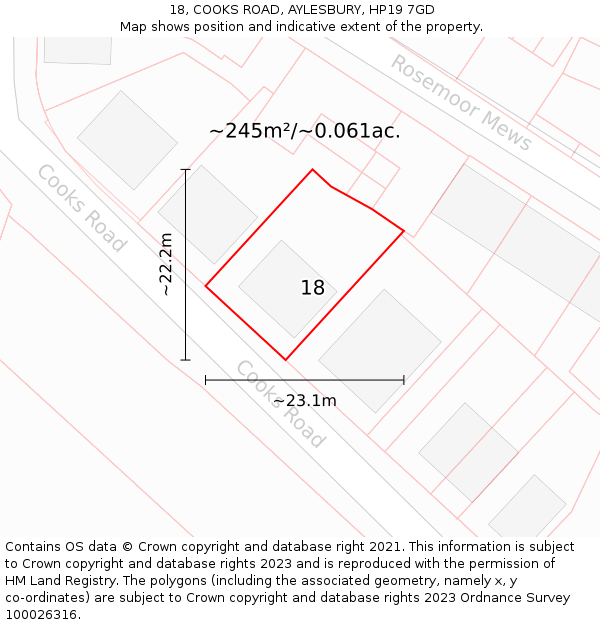 18, COOKS ROAD, AYLESBURY, HP19 7GD: Plot and title map