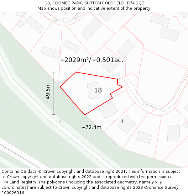 18, COOMBE PARK, SUTTON COLDFIELD, B74 2QB: Plot and title map