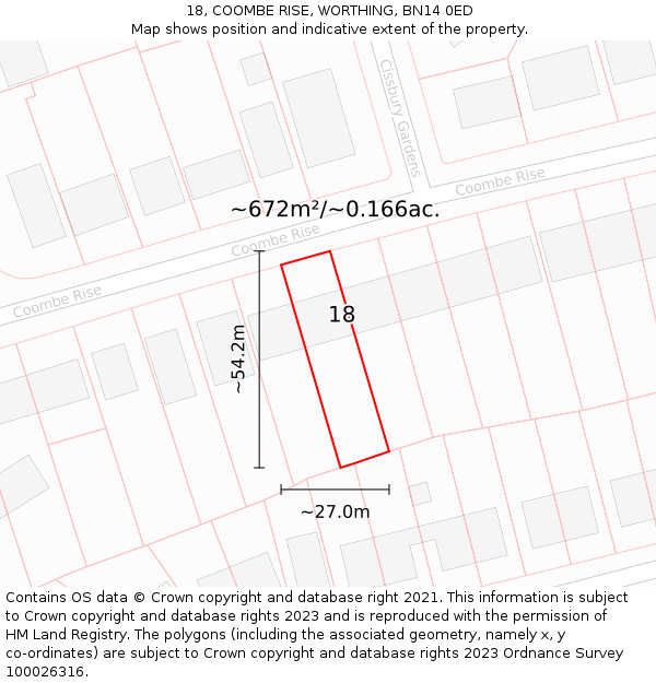 18, COOMBE RISE, WORTHING, BN14 0ED: Plot and title map