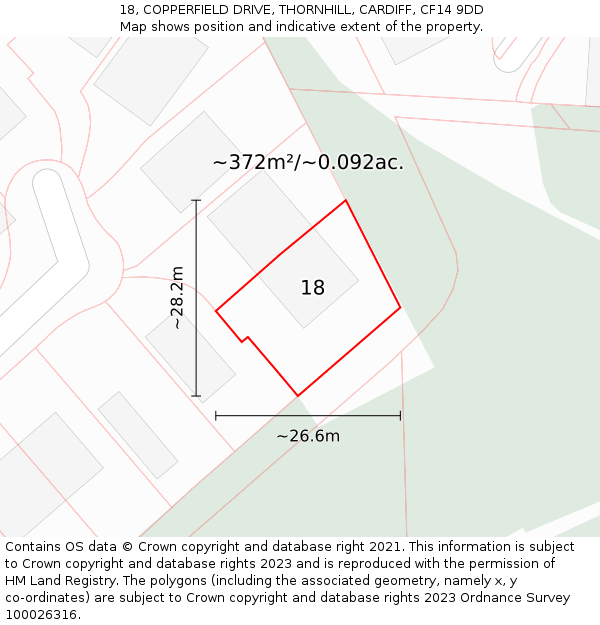 18, COPPERFIELD DRIVE, THORNHILL, CARDIFF, CF14 9DD: Plot and title map