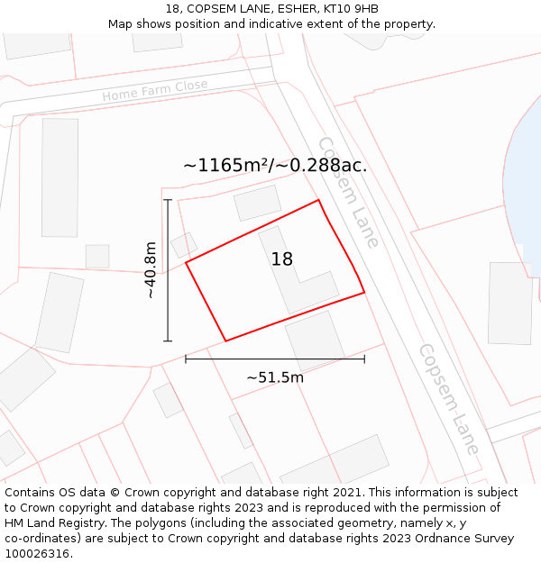 18, COPSEM LANE, ESHER, KT10 9HB: Plot and title map