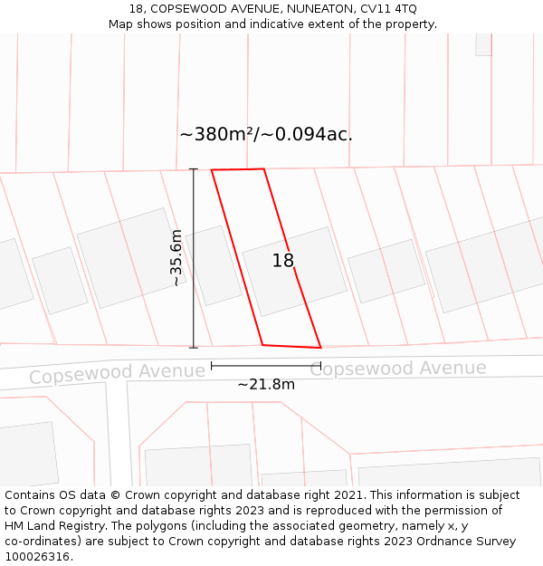 18, COPSEWOOD AVENUE, NUNEATON, CV11 4TQ: Plot and title map