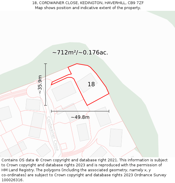 18, CORDWAINER CLOSE, KEDINGTON, HAVERHILL, CB9 7ZF: Plot and title map