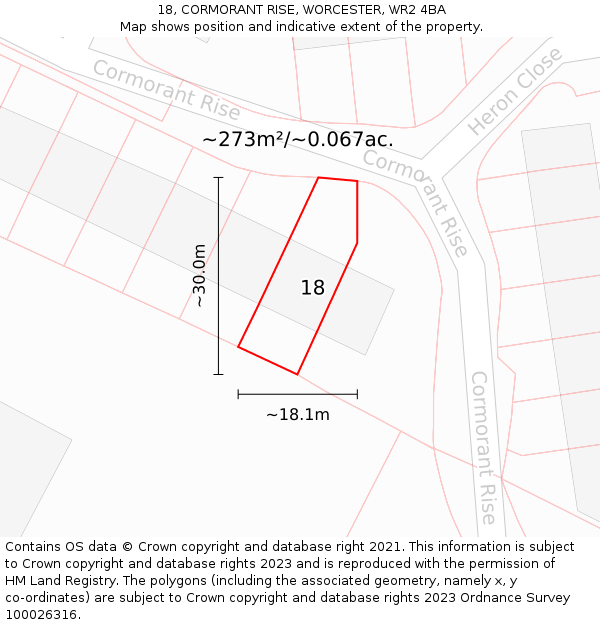 18, CORMORANT RISE, WORCESTER, WR2 4BA: Plot and title map