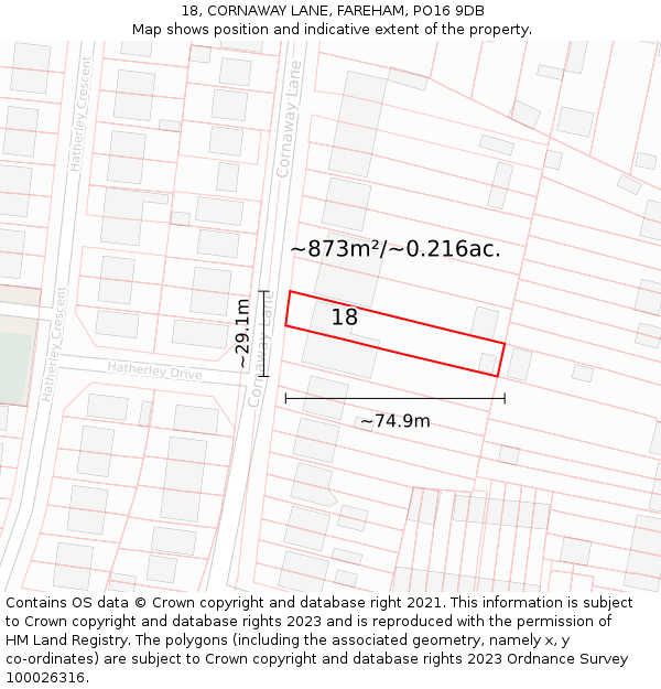 18, CORNAWAY LANE, FAREHAM, PO16 9DB: Plot and title map