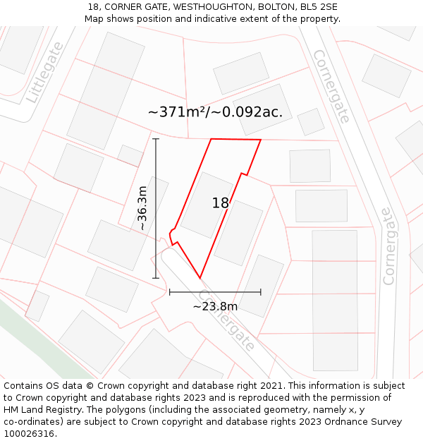 18, CORNER GATE, WESTHOUGHTON, BOLTON, BL5 2SE: Plot and title map