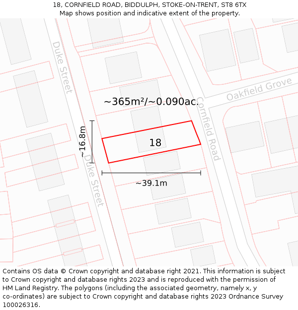 18, CORNFIELD ROAD, BIDDULPH, STOKE-ON-TRENT, ST8 6TX: Plot and title map