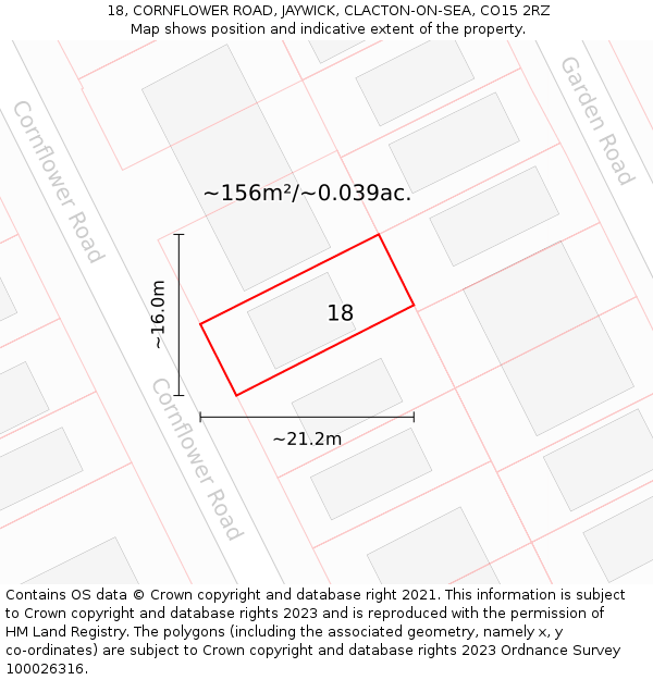 18, CORNFLOWER ROAD, JAYWICK, CLACTON-ON-SEA, CO15 2RZ: Plot and title map