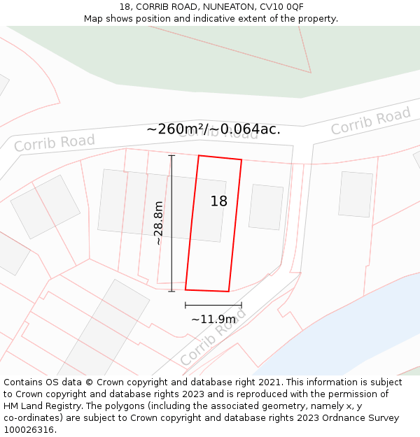 18, CORRIB ROAD, NUNEATON, CV10 0QF: Plot and title map