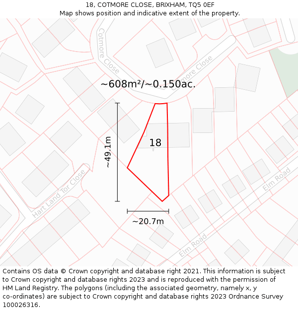 18, COTMORE CLOSE, BRIXHAM, TQ5 0EF: Plot and title map