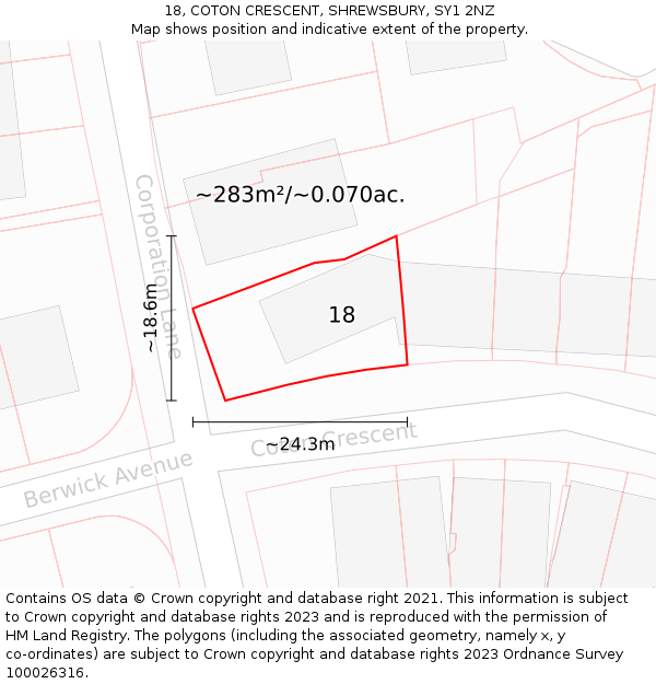 18, COTON CRESCENT, SHREWSBURY, SY1 2NZ: Plot and title map