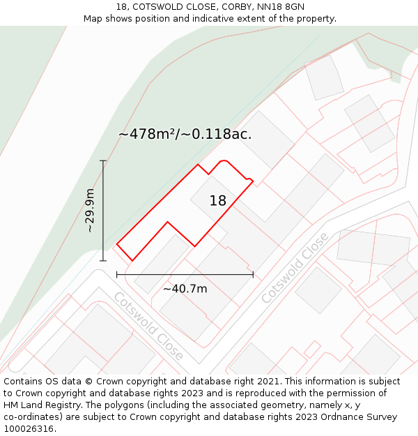 18, COTSWOLD CLOSE, CORBY, NN18 8GN: Plot and title map