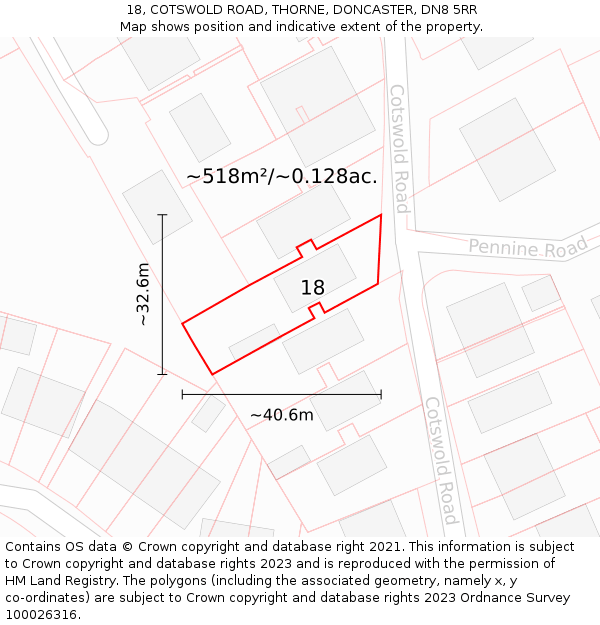 18, COTSWOLD ROAD, THORNE, DONCASTER, DN8 5RR: Plot and title map