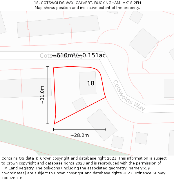 18, COTSWOLDS WAY, CALVERT, BUCKINGHAM, MK18 2FH: Plot and title map