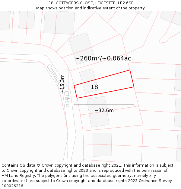 18, COTTAGERS CLOSE, LEICESTER, LE2 6SF: Plot and title map