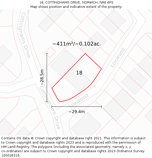 18, COTTINGHAMS DRIVE, NORWICH, NR6 6PS: Plot and title map
