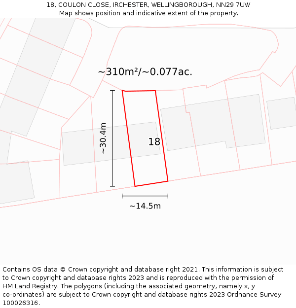 18, COULON CLOSE, IRCHESTER, WELLINGBOROUGH, NN29 7UW: Plot and title map