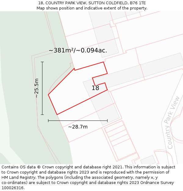 18, COUNTRY PARK VIEW, SUTTON COLDFIELD, B76 1TE: Plot and title map
