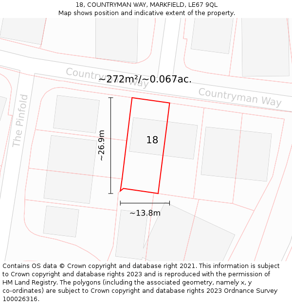 18, COUNTRYMAN WAY, MARKFIELD, LE67 9QL: Plot and title map