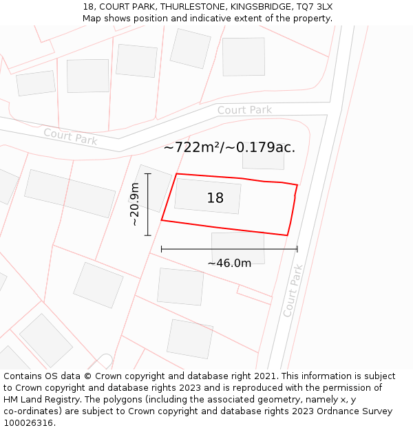 18, COURT PARK, THURLESTONE, KINGSBRIDGE, TQ7 3LX: Plot and title map