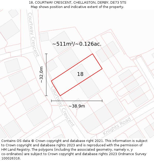 18, COURTWAY CRESCENT, CHELLASTON, DERBY, DE73 5TS: Plot and title map