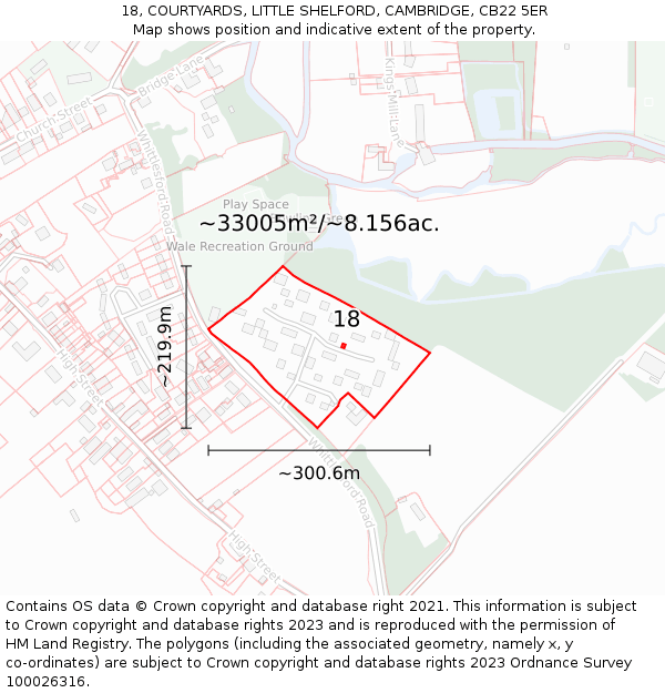 18, COURTYARDS, LITTLE SHELFORD, CAMBRIDGE, CB22 5ER: Plot and title map