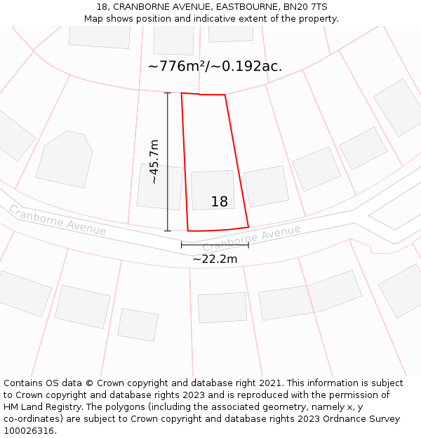 18, CRANBORNE AVENUE, EASTBOURNE, BN20 7TS: Plot and title map