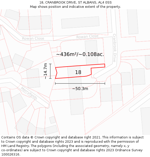 18, CRANBROOK DRIVE, ST ALBANS, AL4 0SS: Plot and title map