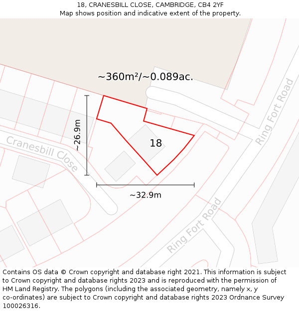18, CRANESBILL CLOSE, CAMBRIDGE, CB4 2YF: Plot and title map