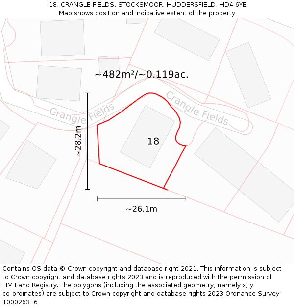 18, CRANGLE FIELDS, STOCKSMOOR, HUDDERSFIELD, HD4 6YE: Plot and title map
