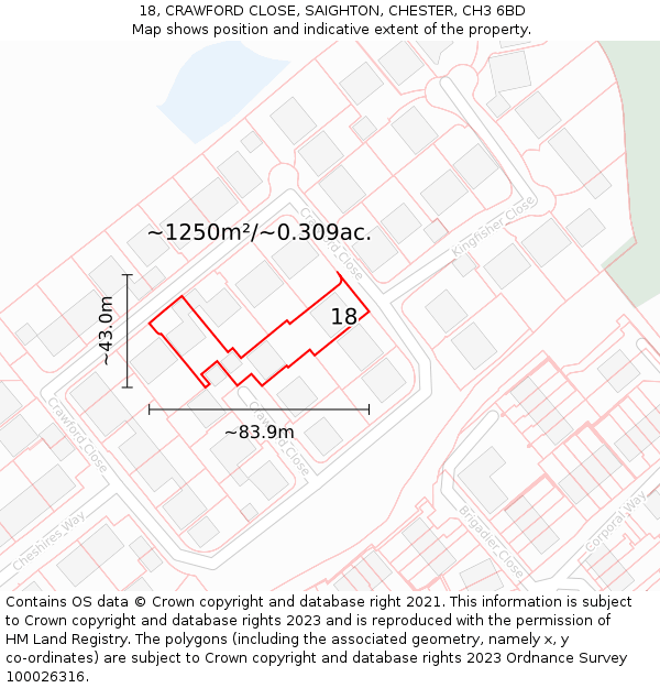 18, CRAWFORD CLOSE, SAIGHTON, CHESTER, CH3 6BD: Plot and title map