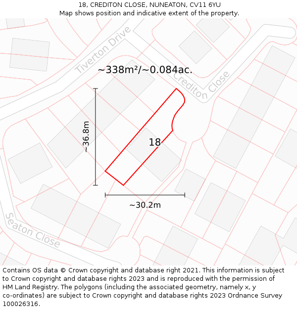 18, CREDITON CLOSE, NUNEATON, CV11 6YU: Plot and title map