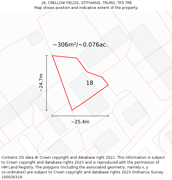 18, CRELLOW FIELDS, STITHIANS, TRURO, TR3 7RE: Plot and title map
